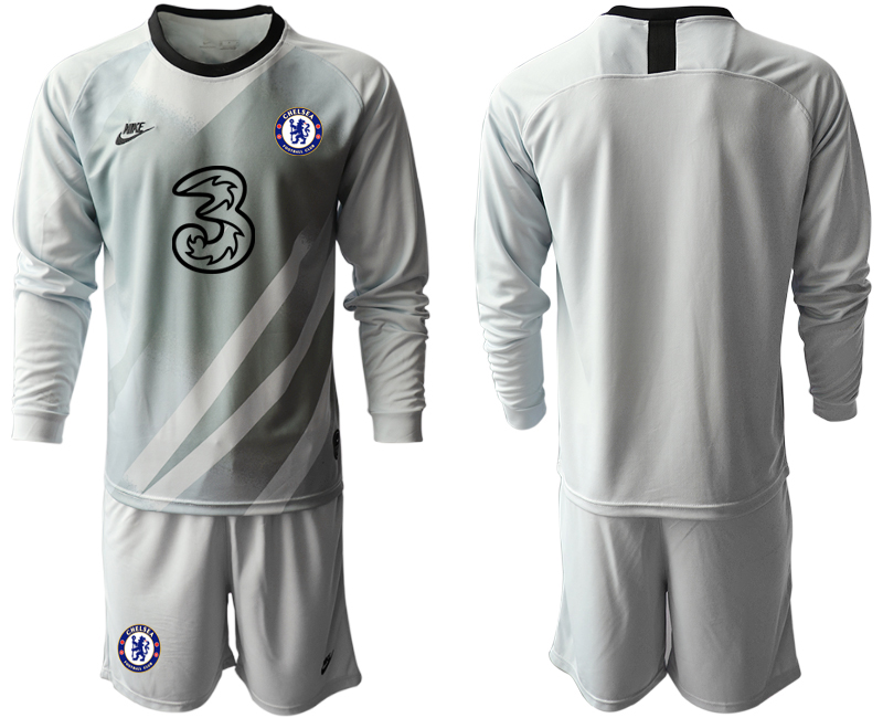 Men 2021 Chelsea gray long sleeve goalkeeper soccer jerseys->chelsea jersey->Soccer Club Jersey